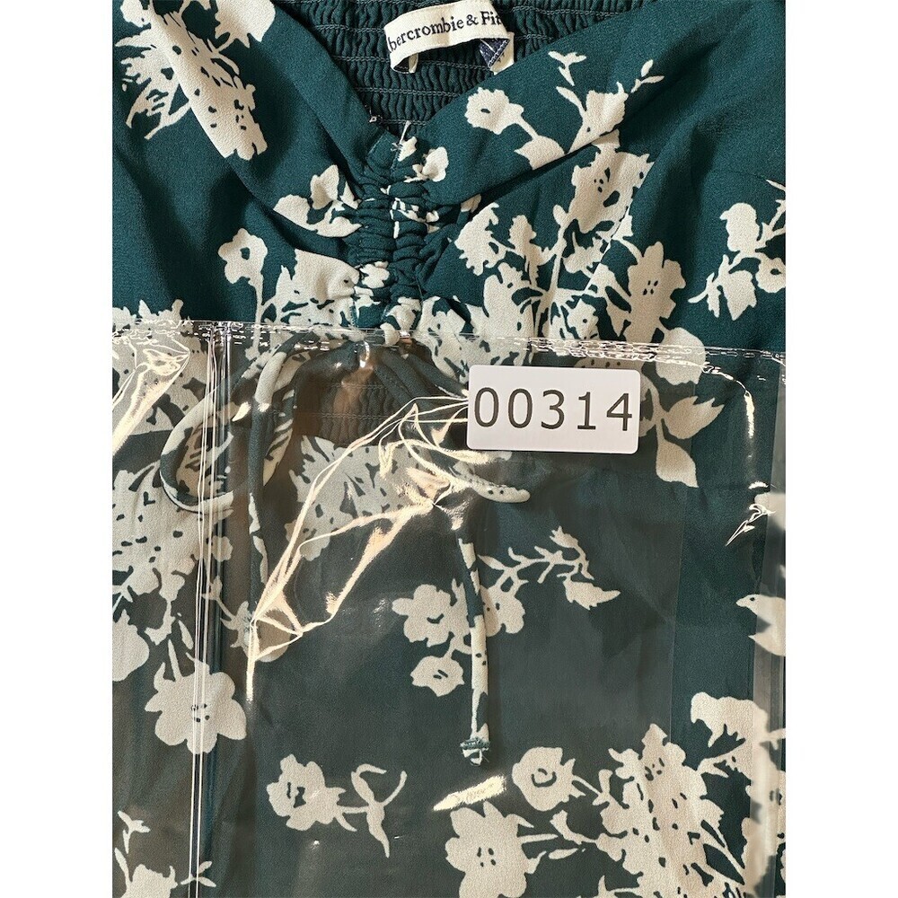 Abercrombie & Fitch Blouse Womens Size S Green Floral Sweetheart Tie - Picture 7 of 8